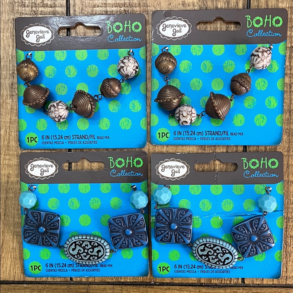 Genevieve gail Boho Collection 4- 6 inch strands of Beads Blue  and Brown Tones